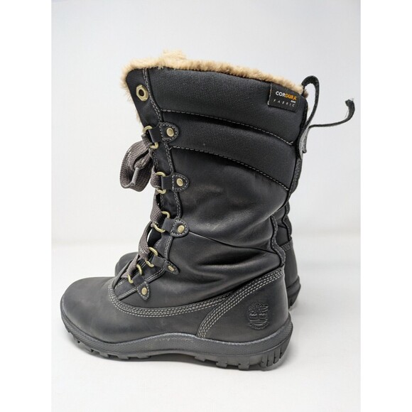 Timberland Mount Hope Boots Women's Size 8 Black Leather Faux Fur Lace Up Winter - Picture 3 of 10